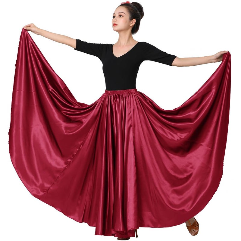 Sancan Women Full Ankle Length Retro Long Maxi Skirt for Dance Gypsy Costume Church Praise Worship Celebration Party Cosplay (Dark Red) - Image 2